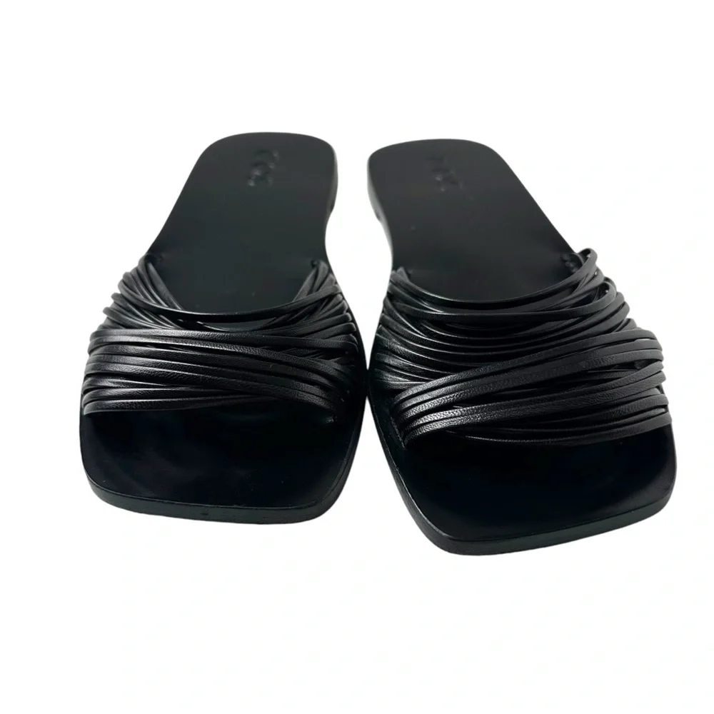 COS Size 6 Black Leather Slides Sandals Made in Spain Old Money Quiet Luxury - Picture 3 of 9